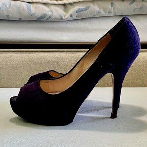 PRADA Peep-Toe Platform Pumps - Purple Suede